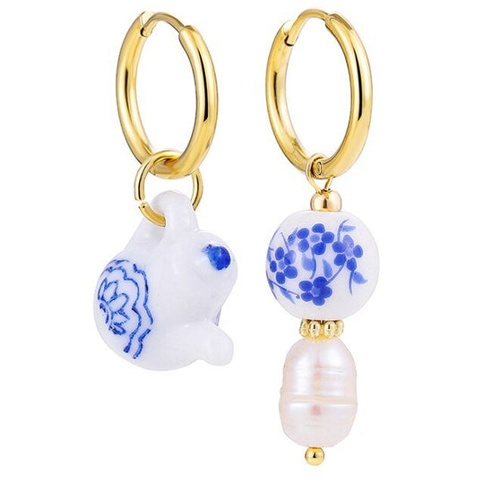 Blue &amp; White Tea Kettle Mix-Matched Earrings