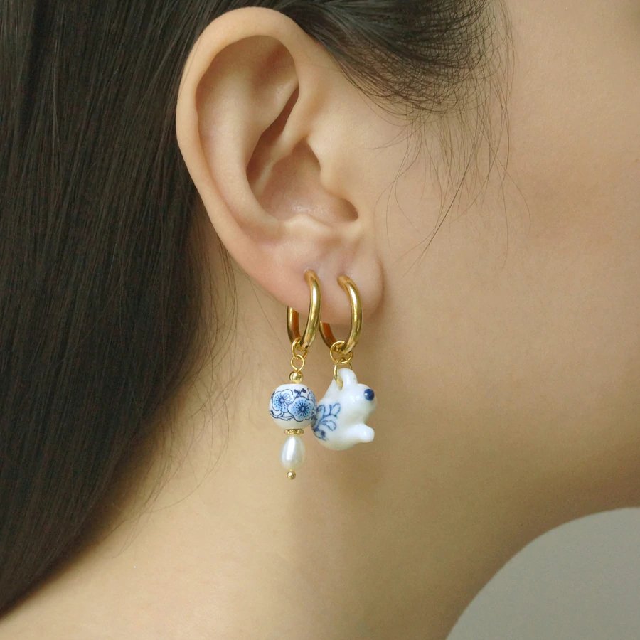 Blue &amp; White Tea Kettle Mix-Matched Earrings