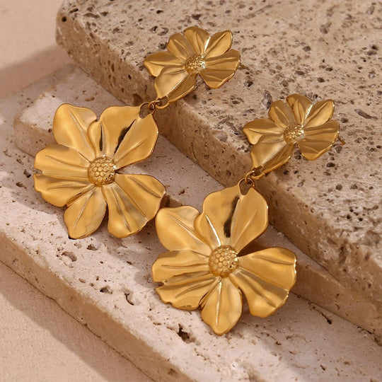 Gold Flower Drop Earrings