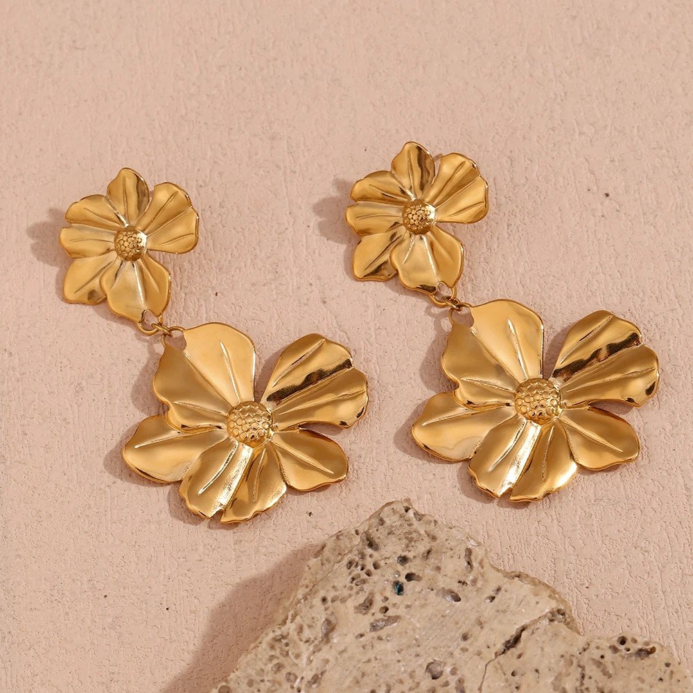 Gold Flower Drop Earrings