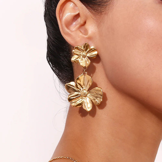 Gold Flower Drop Earrings