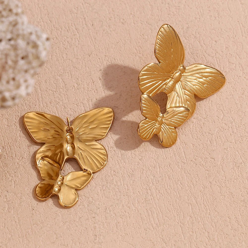 Large Gold Butterfly Earrings