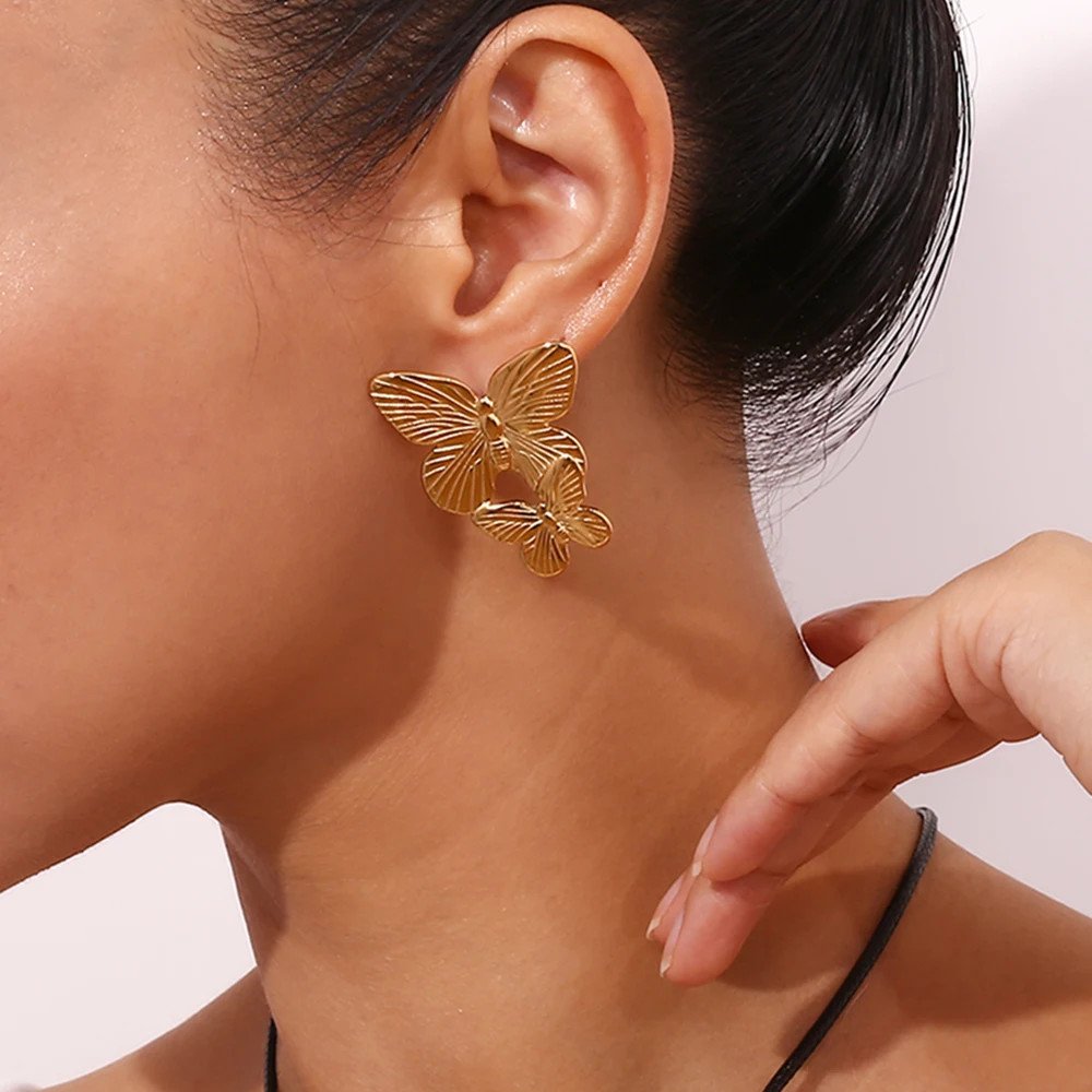 Large Gold Butterfly Earrings