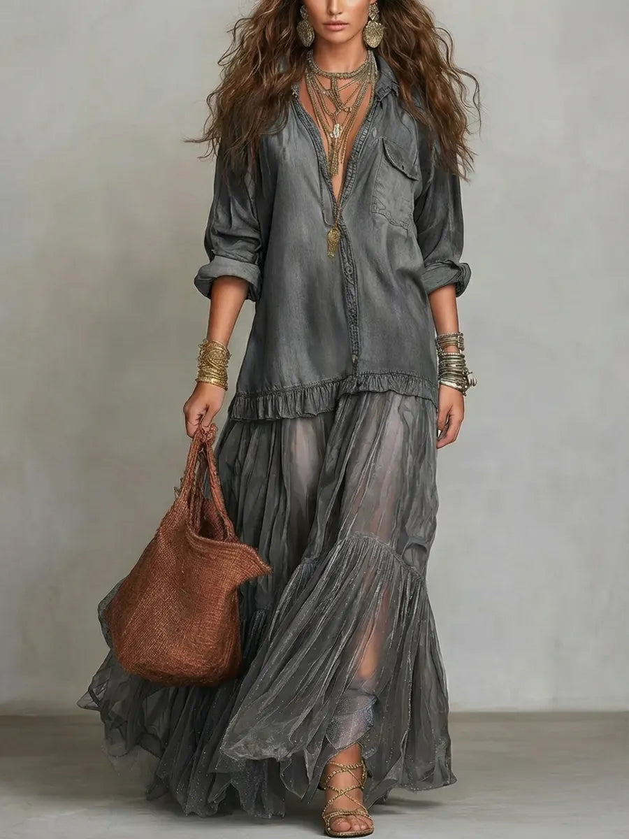 Scarlett | Patchwork Denim-Effect Maxi Dress