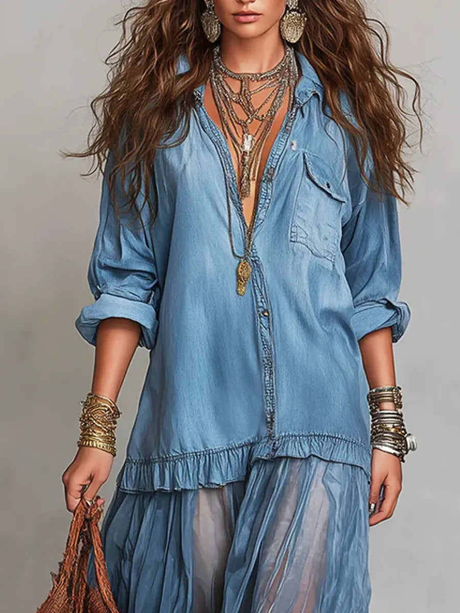 Scarlett | Patchwork Denim-Effect Maxi Dress