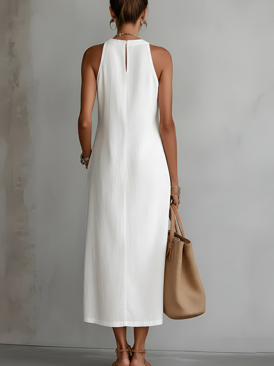 Celeste | White Linen Midi Dress