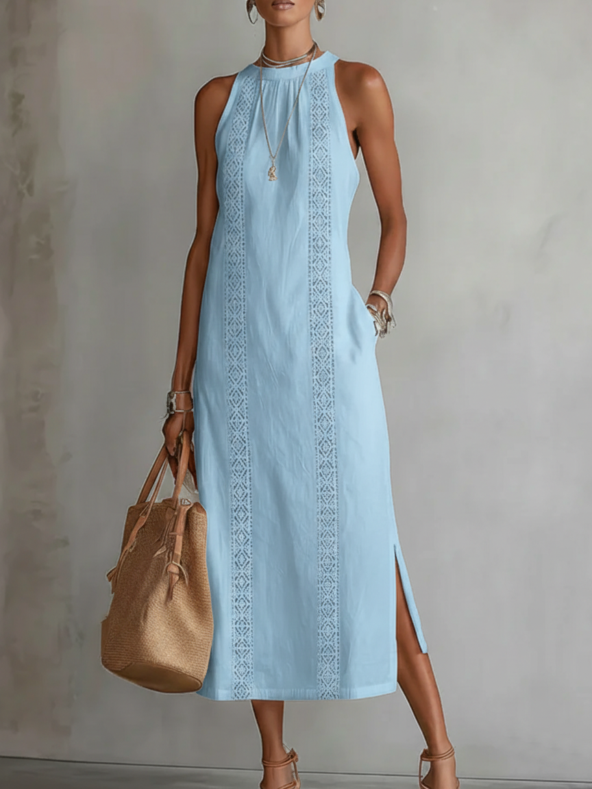 Hazel | Blue Linen Midi Dress