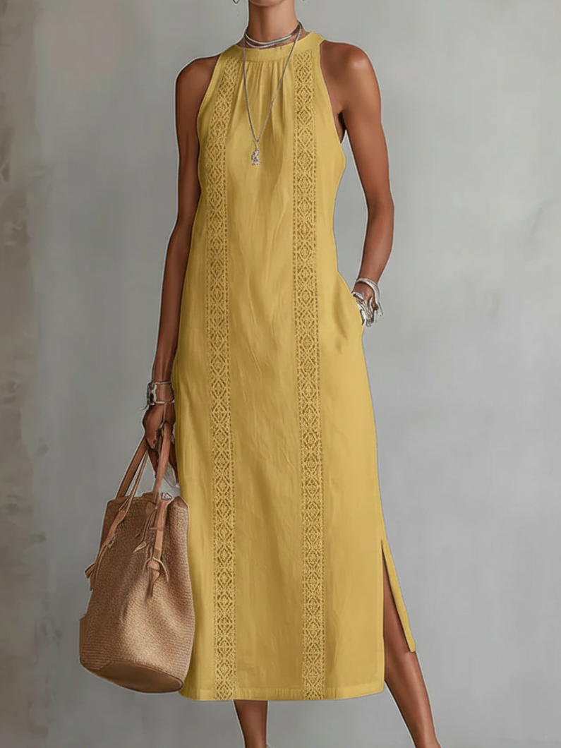 Genevieve | Yellow Linen Midi Dress