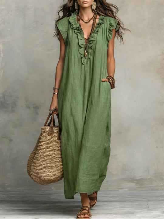 Evelyn | Ruffled Linen-Blend Maxi Dress