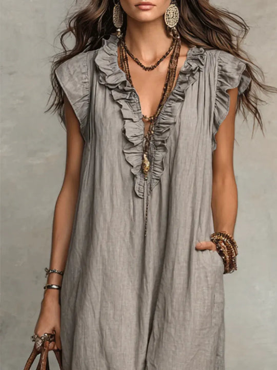 Evelyn | Ruffled Linen-Blend Maxi Dress