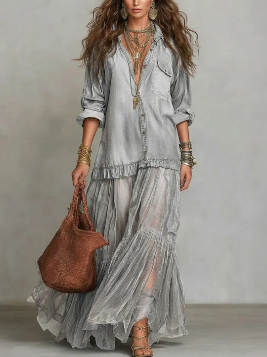 Scarlett | Patchwork Denim-Effect Maxi Dress