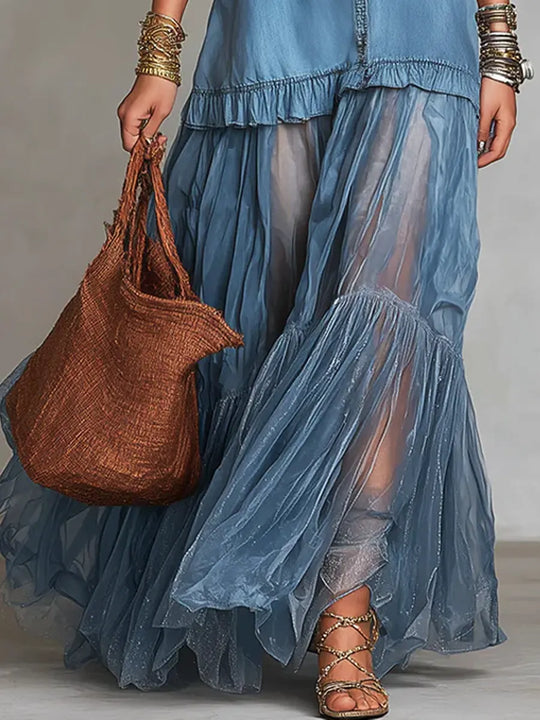 Scarlett | Patchwork Denim-Effect Maxi Dress