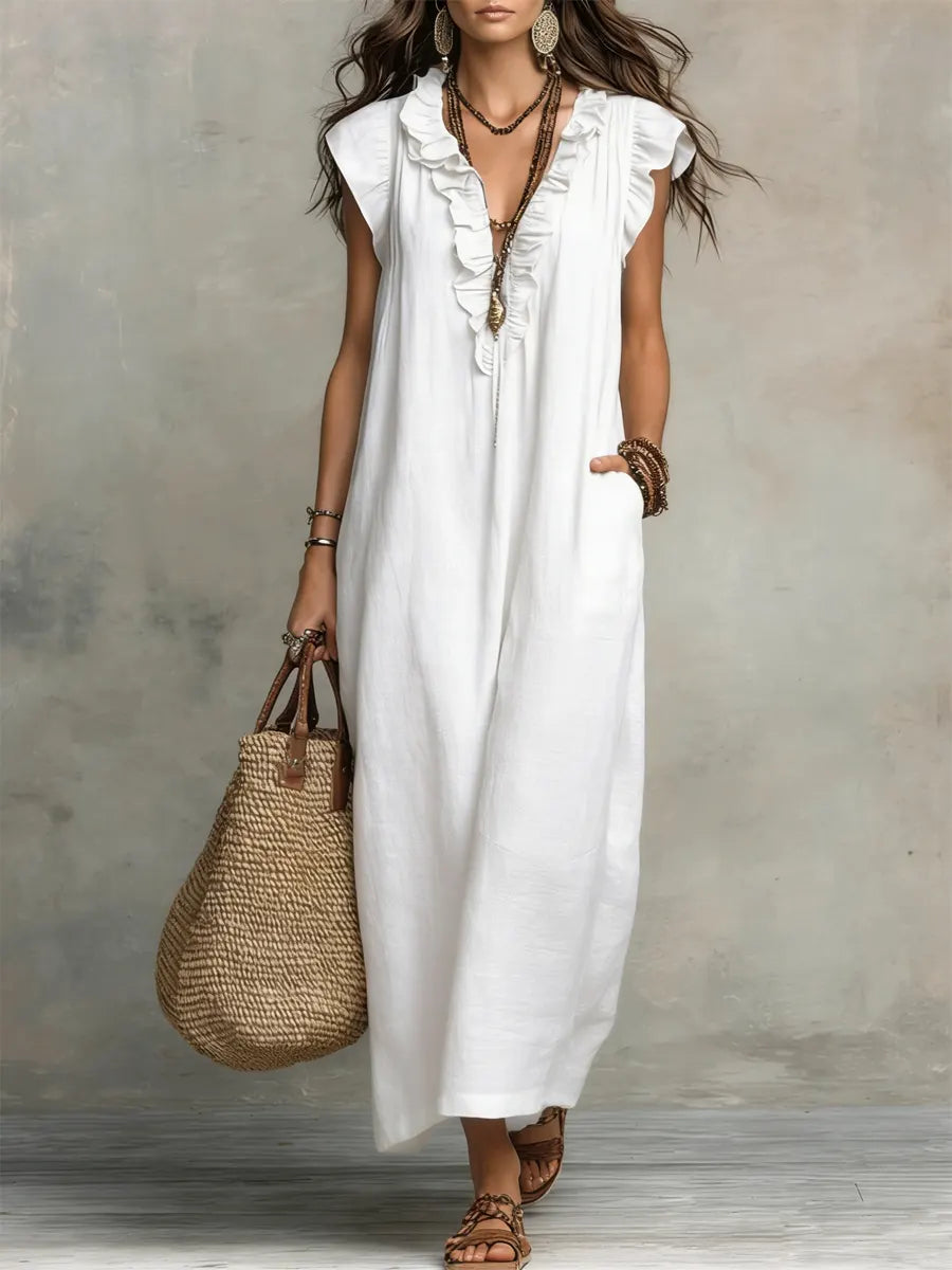 Evelyn | Ruffled Linen-Blend Maxi Dress