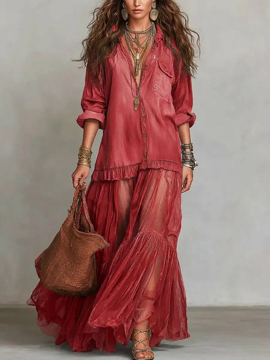 Scarlett | Patchwork Denim-Effect Maxi Dress