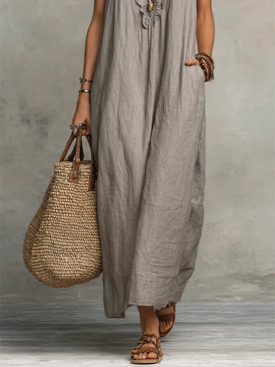Evelyn | Ruffled Linen-Blend Maxi Dress