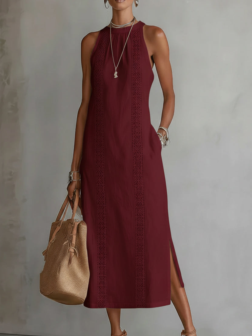 Elodie | Burgundy Linen Midi Dress