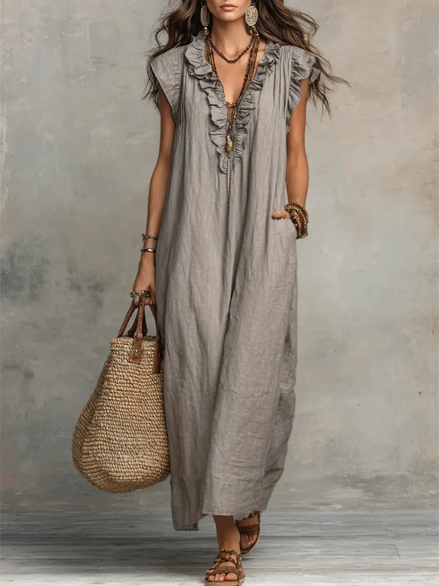 Evelyn | Ruffled Linen-Blend Maxi Dress