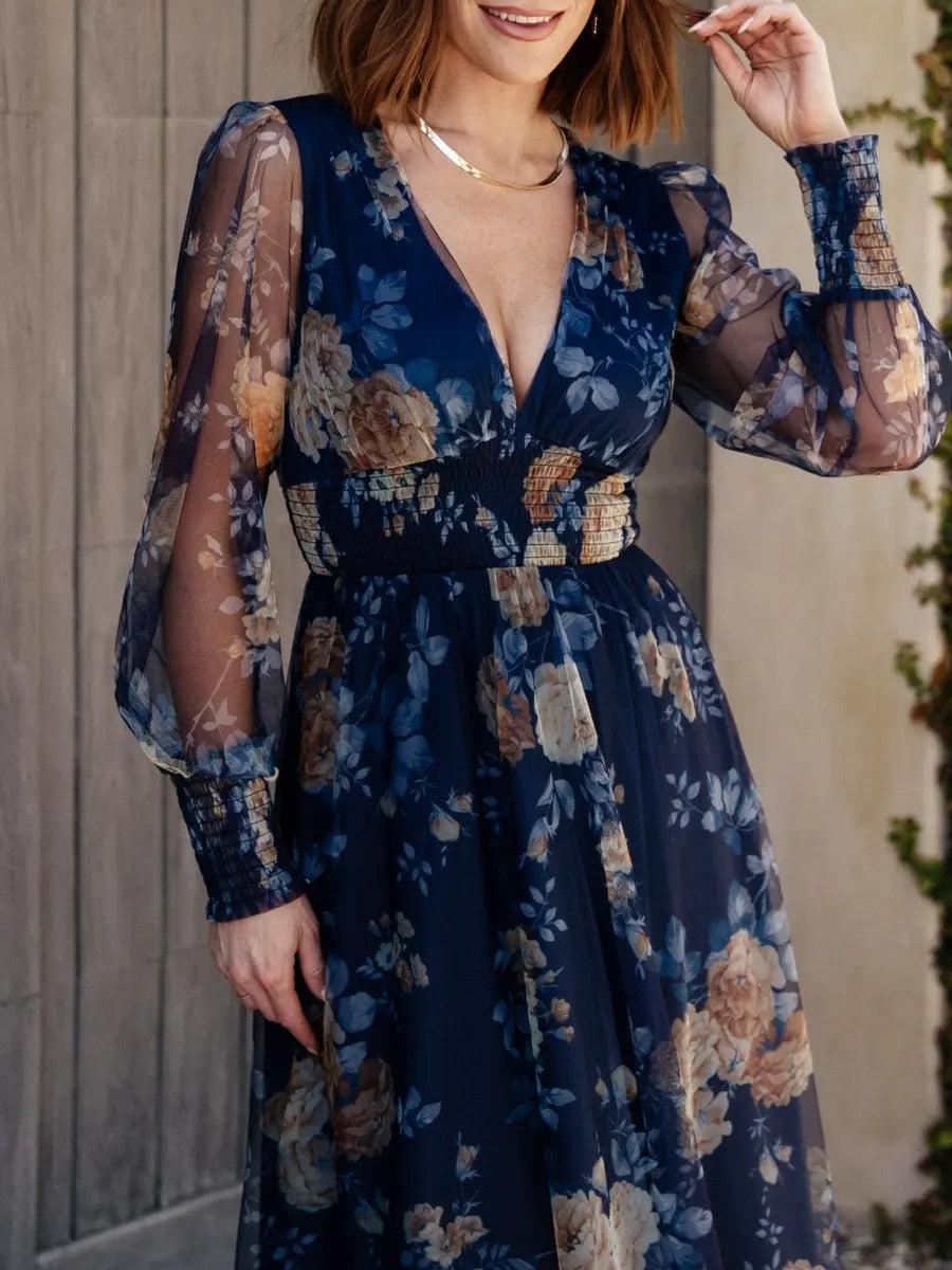 Arabella | Cross-Neck Maxi Dress with Airy Sleeves