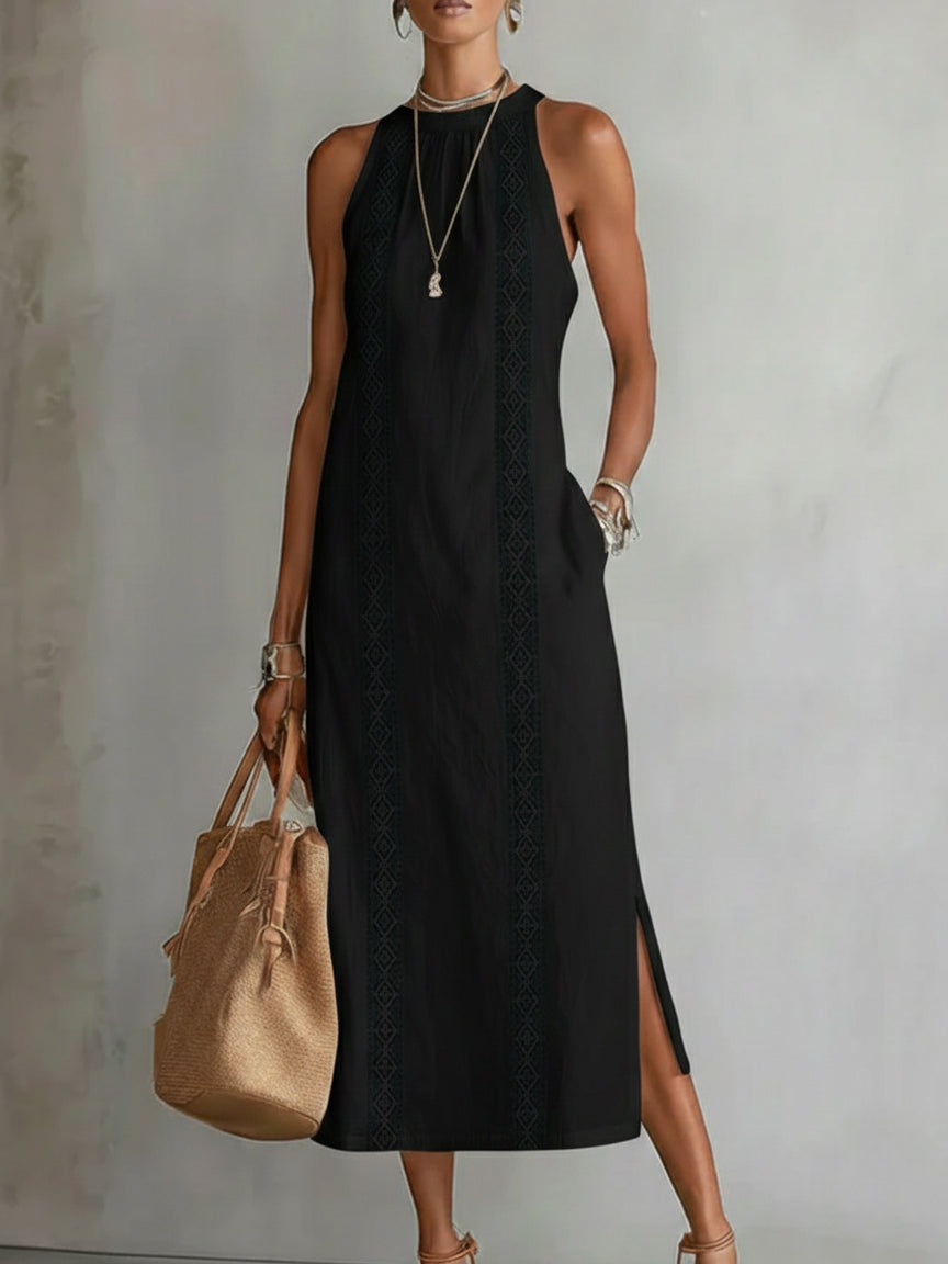 Margot | Black Linen Midi Dress