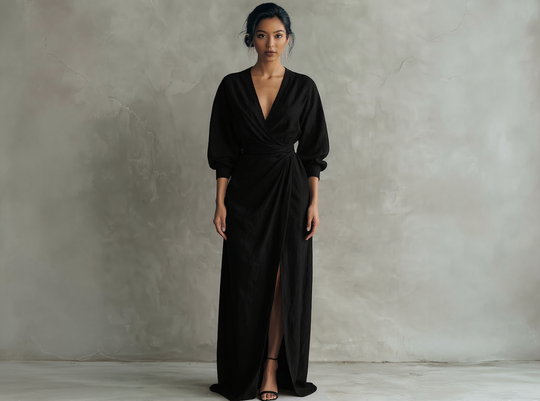 Elegant Linen V-Neck Maxi Dress
