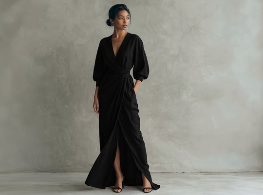 Elegant Linen V-Neck Maxi Dress