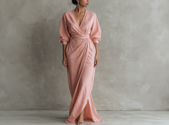Elegant Linen V-Neck Maxi Dress